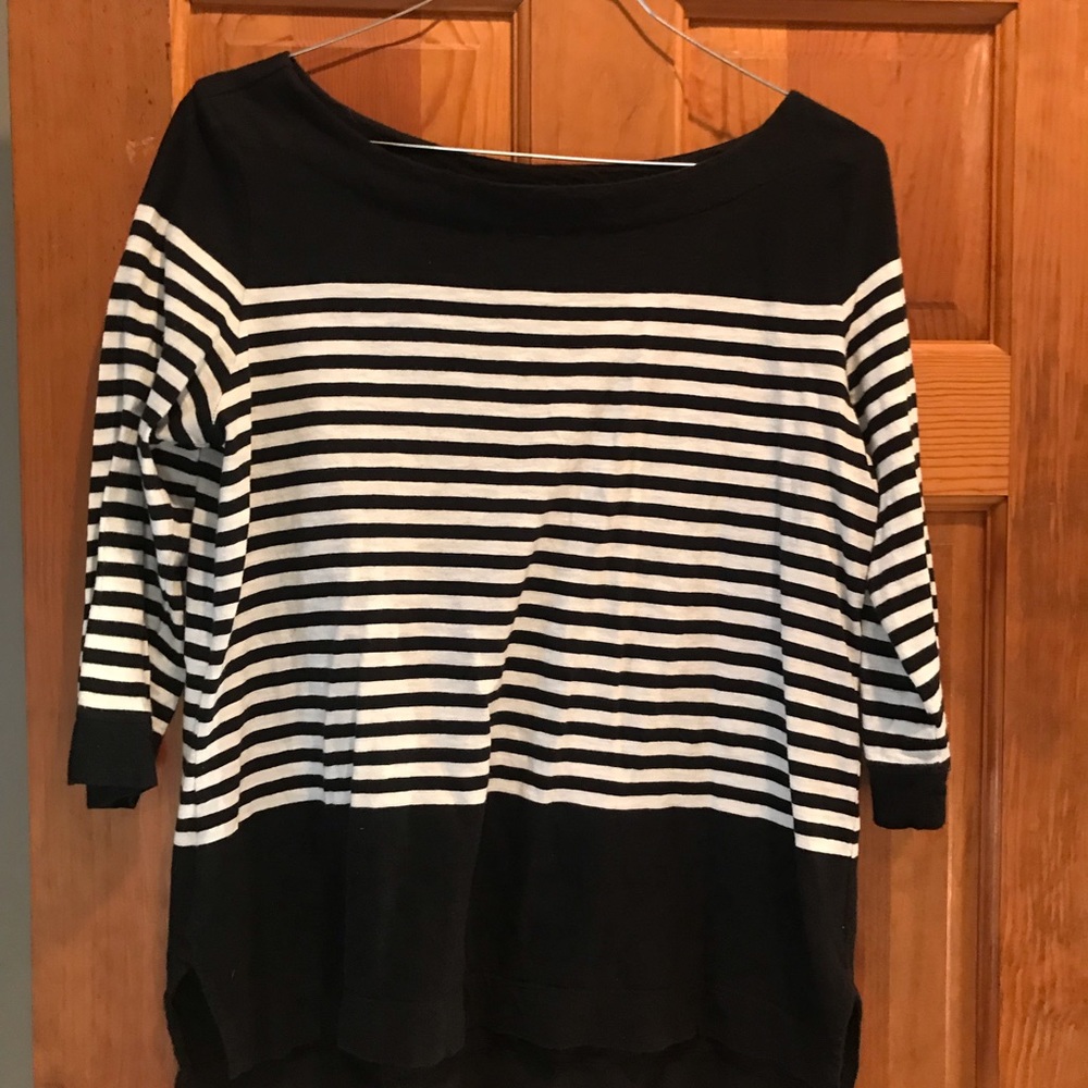 LOFT Black and White Striped Long Sleeve Top